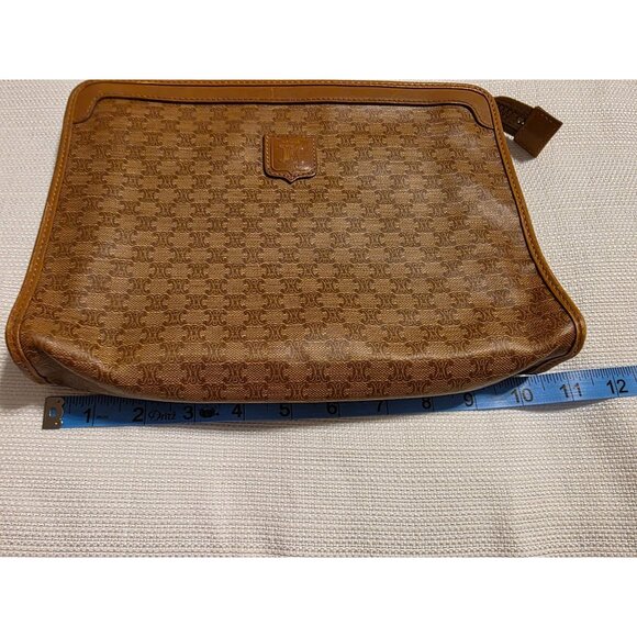 CELINE Vintage Macadam Coated Canvas Clutch Pouch Brown Logo Paris - Picture 9 of 10